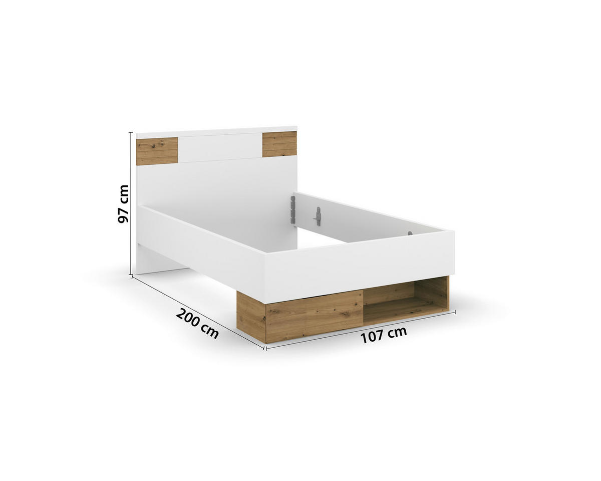 BETT 120/200 cm  in Weiss, Eiche Artisan   - Weiss/Eiche Artisan, Konventionell, Holzwerkstoff (120/200cm) - Xora
