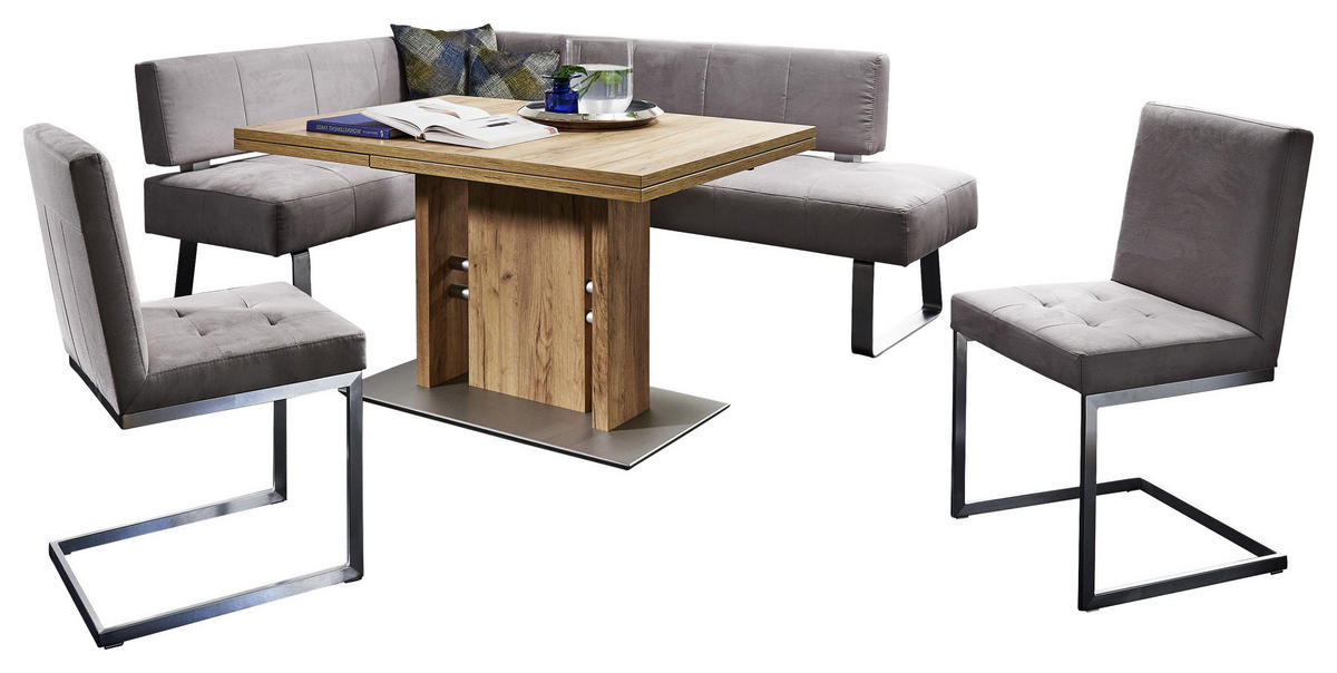 ECKBANK 227/165 cm  in Edelstahlfarben, Sandfarben  - Sandfarben/Edelstahlfarben, Design, Textil/Metall (227/165cm) - Moderano