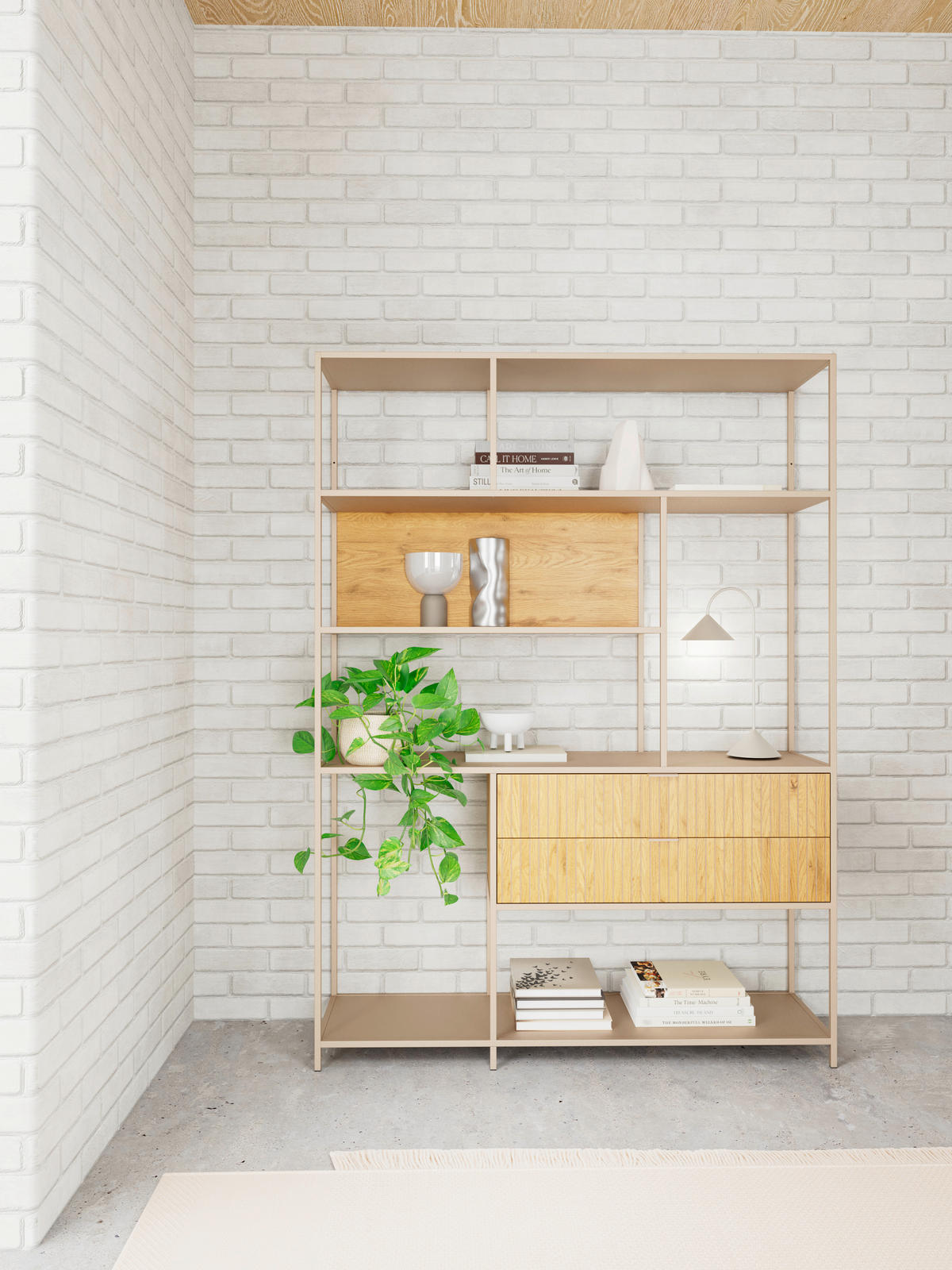 REGAL Grau, Wildeiche  - Wildeiche/Grau, Design, Holzwerkstoff/Metall (135/185/35cm) - Carryhome