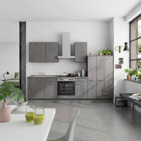 KÜCHENBLOCK Riva 300 cm  in Schieferfarben  - Schieferfarben/Edelstahlfarben, MODERN, Holzwerkstoff/Metall (300cm) - Nobilia