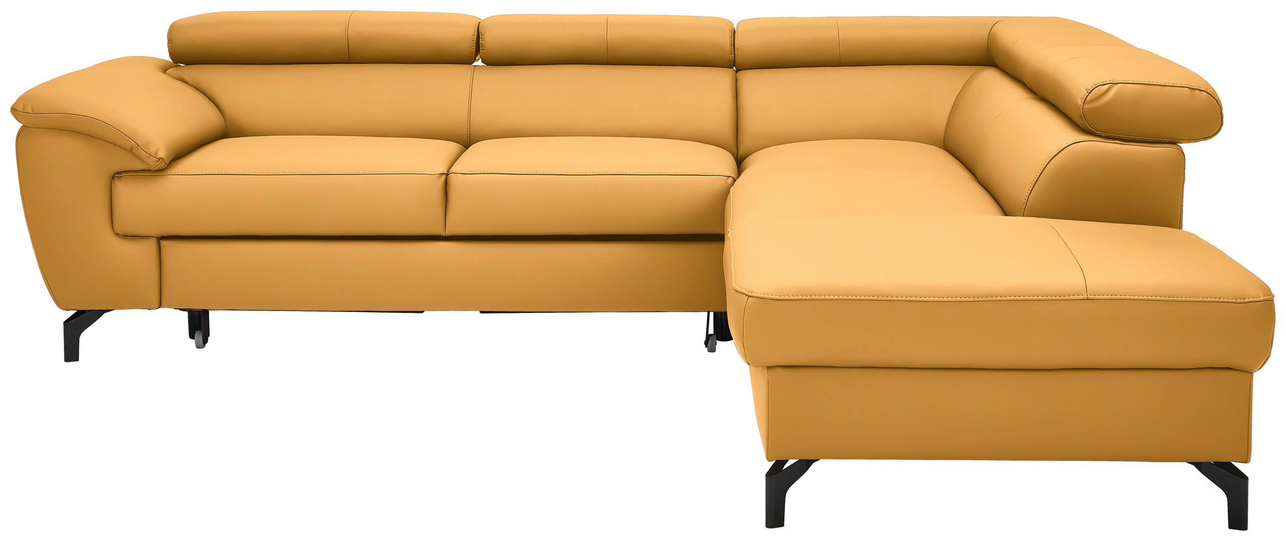 ECKSOFA in Echtleder Currygelb  - Currygelb/Schwarz, Design, Leder/Metall (256/220cm) - Celina Home