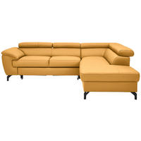 ECKSOFA in Echtleder Currygelb  - Currygelb/Schwarz, Design, Leder/Metall (256/220cm) - Celina Home