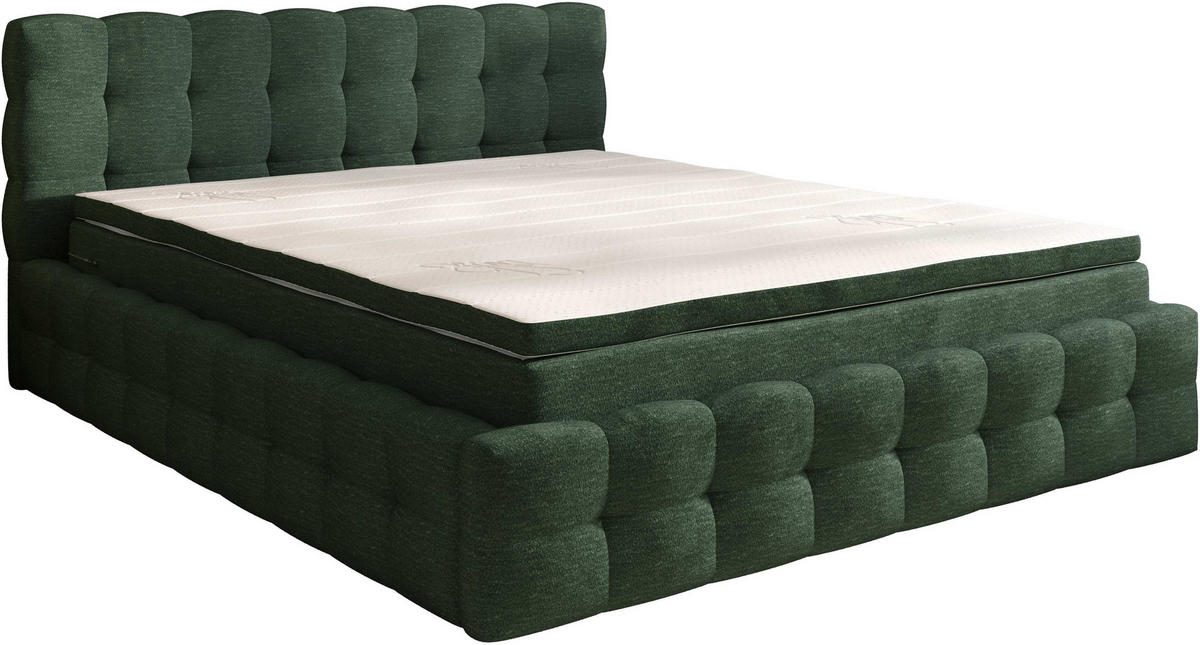 POLSTERBETT 160/200 cm,  in Waldgrün, Matratze, gepolstertes Kopfteil, Lattenrost, Bettkasten, Topper, H3 + H3 = fest  - Waldgrün/Schwarz, MODERN, Holz/Kunststoff (160/200cm) - Chameo