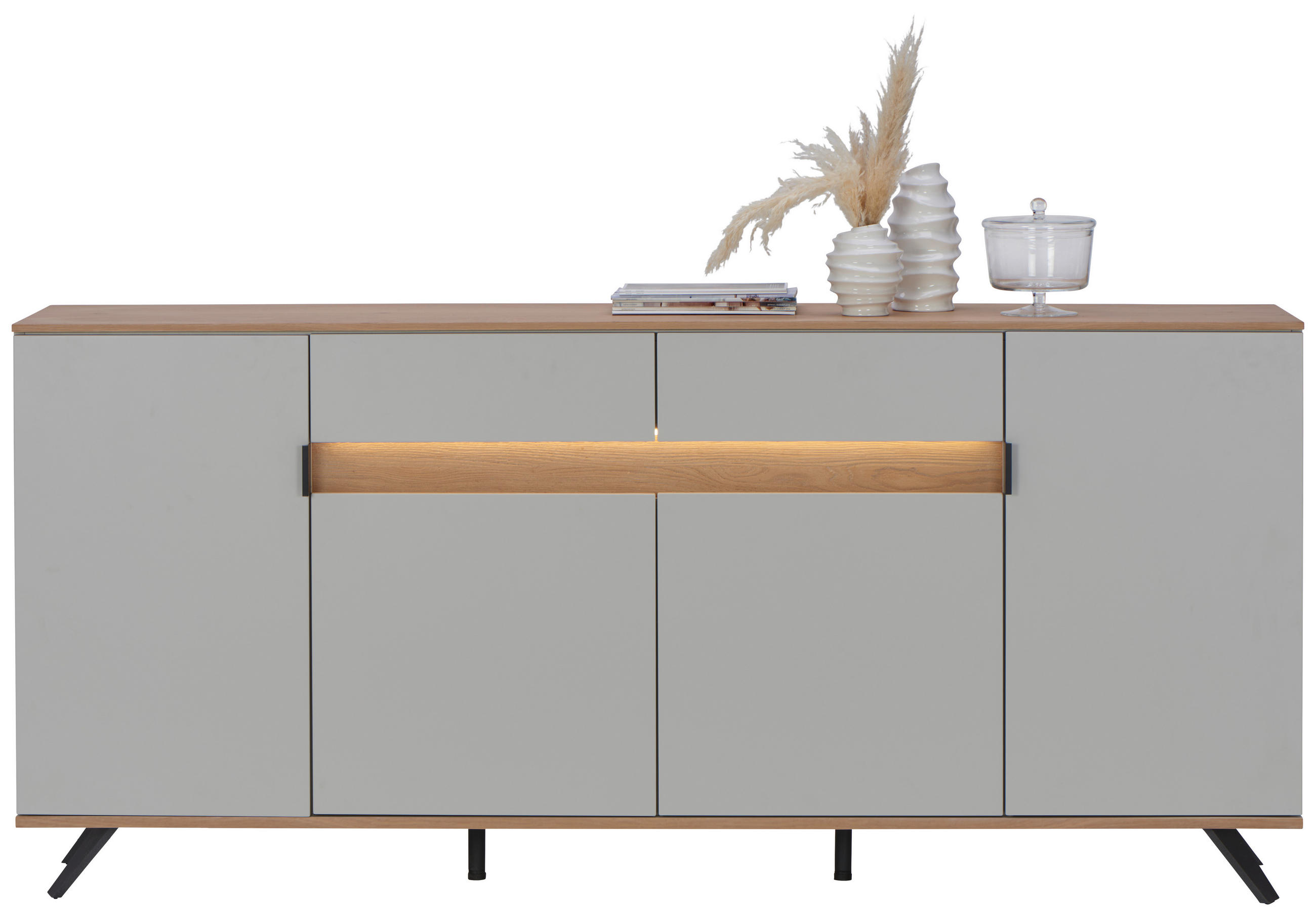 ŠIROKÁ KOMODA, sukový dub, barvy dubu, světle šedá, 205,6/80/42 cm - černá/barvy dubu, Design, kov/dřevo (205,6/80/42cm) - Dieter Knoll