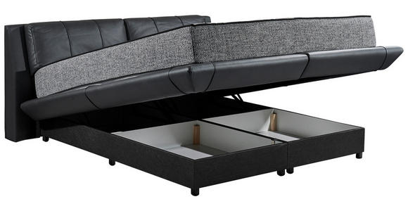 BOXBETT 180/200 cm,  in Schwarz, gepolstertes Kopfteil, Matratzen, Bettkasten, H3 + H4 = fest + sehr fest  - Schwarz, Design, Kunststoff/Textil (180/200cm) - Esposa