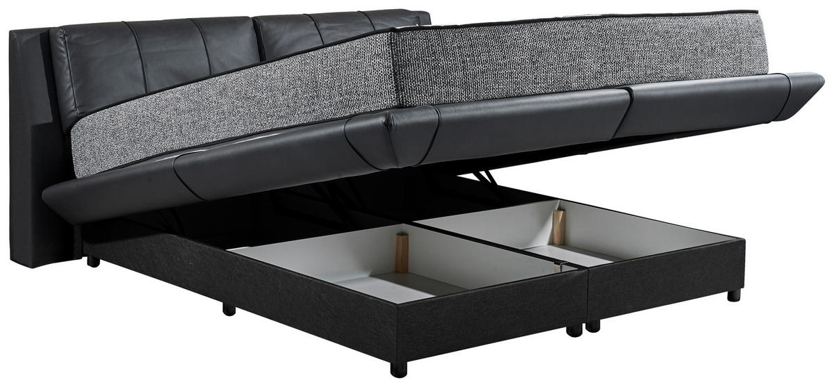 BOXBETT 180/200 cm,  in Schwarz, gepolstertes Kopfteil, Bettkasten, Matratzen, H3 + H4 = fest + sehr fest  - Schwarz, Design, Kunststoff/Textil (180/200cm) - Esposa