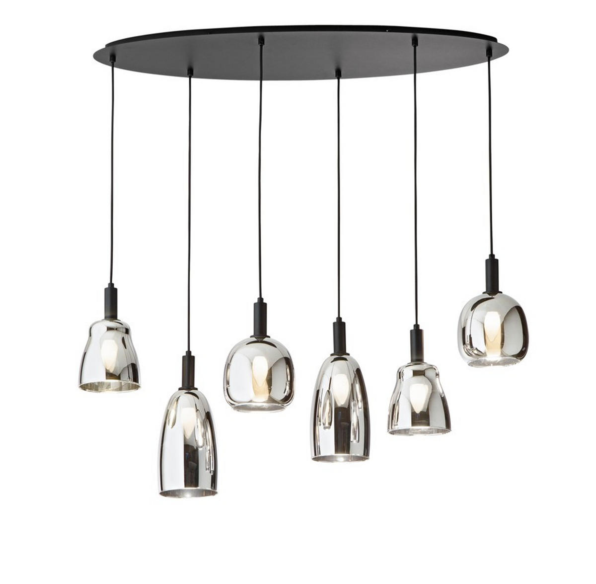 HÄNGELEUCHTE Luce Ambiente e Design 101/90/150 cm   - Chromfarben/Schwarz, Trend, Glas/Metall (101/90/150cm)