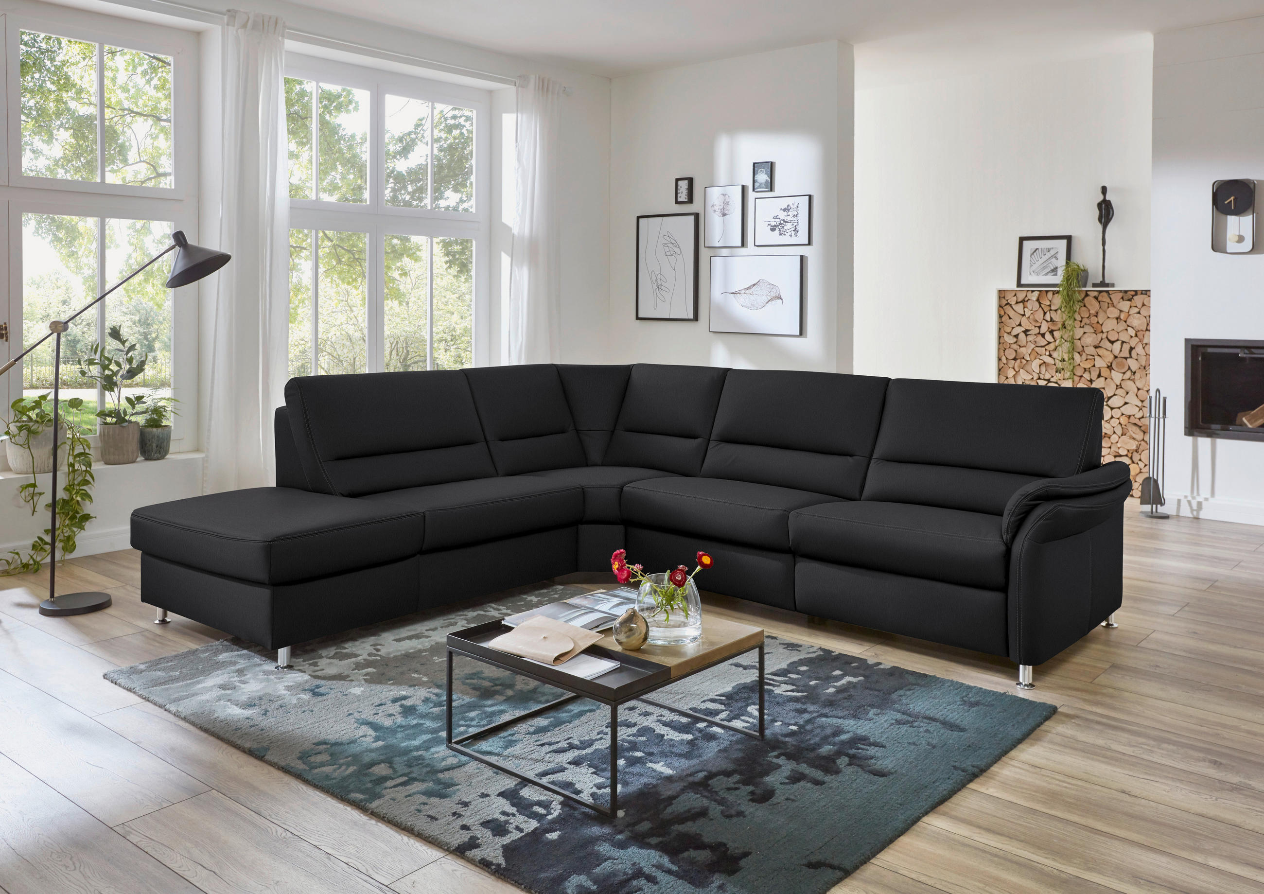 ECKSOFA in Echtleder Anthrazit  - Anthrazit/Beige, Design, Leder/Metall (249/288cm) - Beldomo Premium