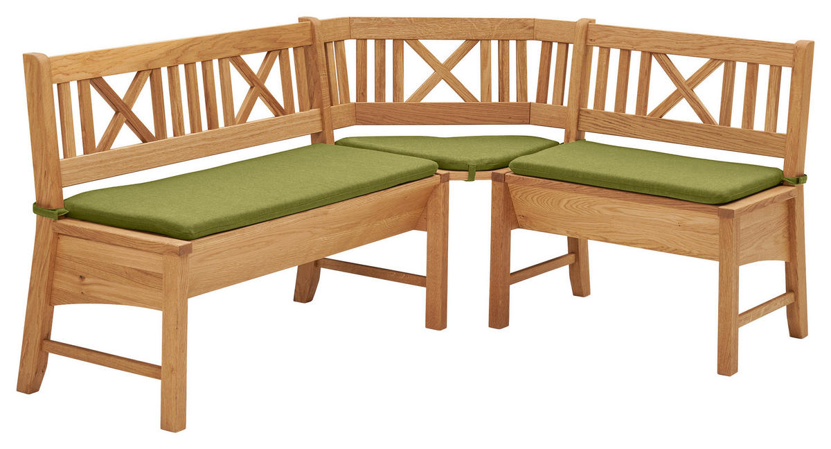 ECKBANKGRUPPE beflockt Wildeiche massiv Grün, Wildeiche  - Wildeiche/Grün, ROMANTIK / LANDHAUS, Holz/Textil (179/137cm) - Venda
