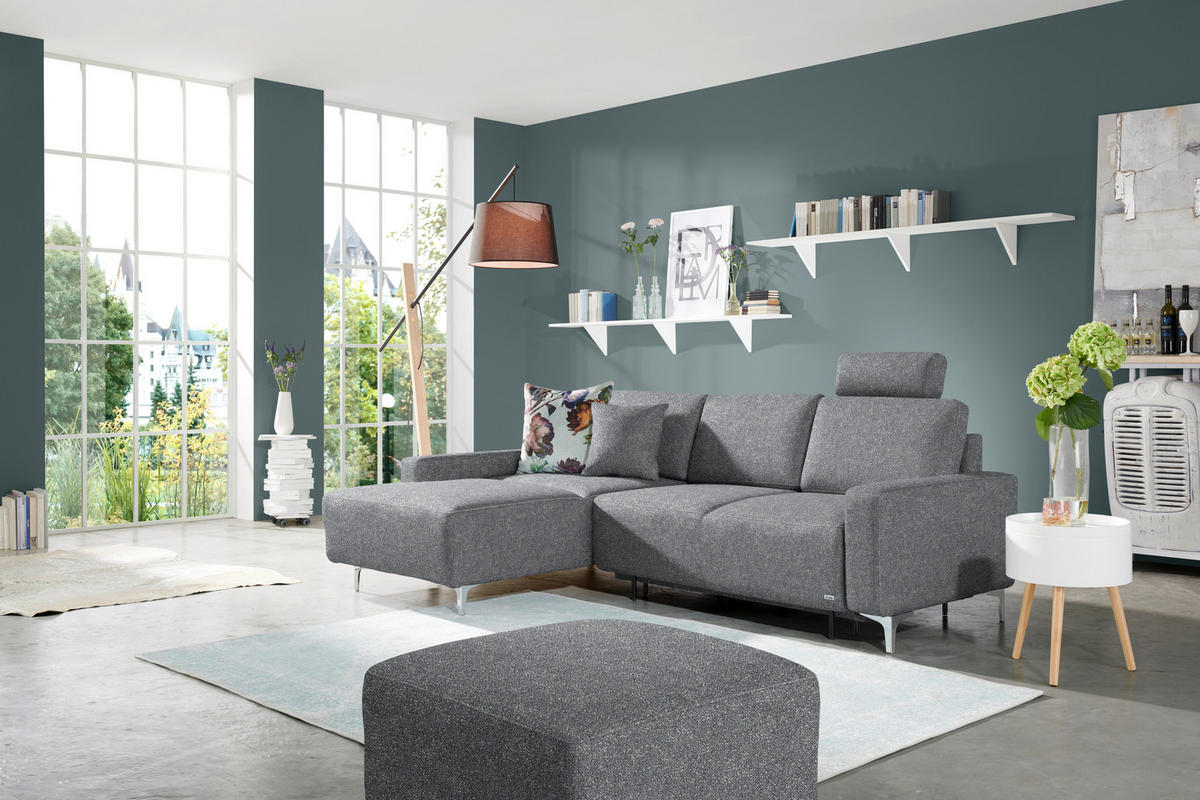 ECKSOFA  in Mikrovelours Grau  160/248 cm  - Alufarben/Grau, Design, Textil/Metall (160/248cm) - Sedda