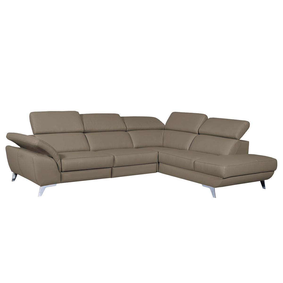 ECKSOFA Echtleder Taupe  - Taupe/Silberfarben, Design, Leder/Metall (228/283cm) - Livetastic