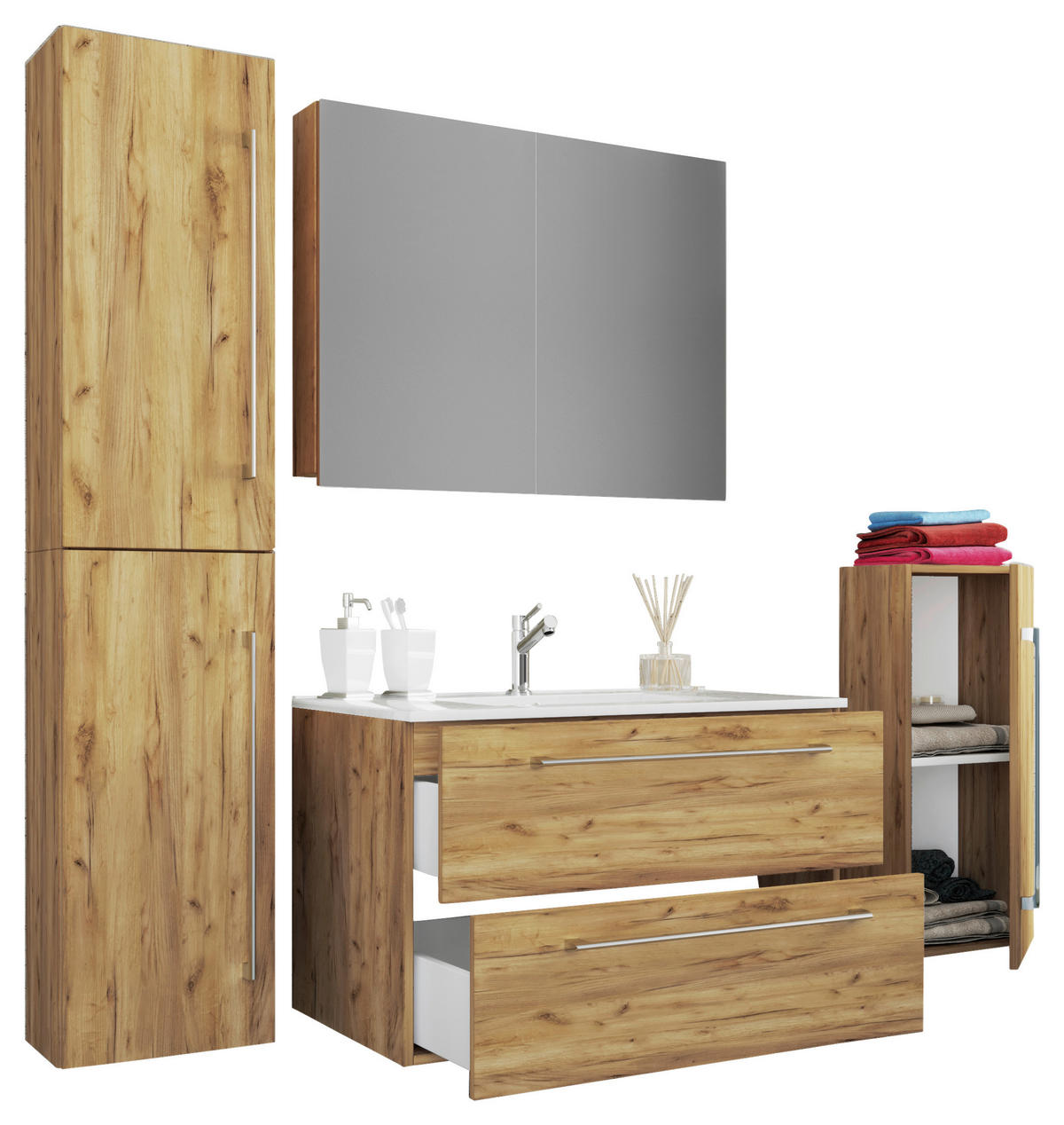 BADEZIMMER  in 147 cm  - Honigeiche/Weiß, MODERN, Keramik/Holzwerkstoff (147cm) - MID.YOU
