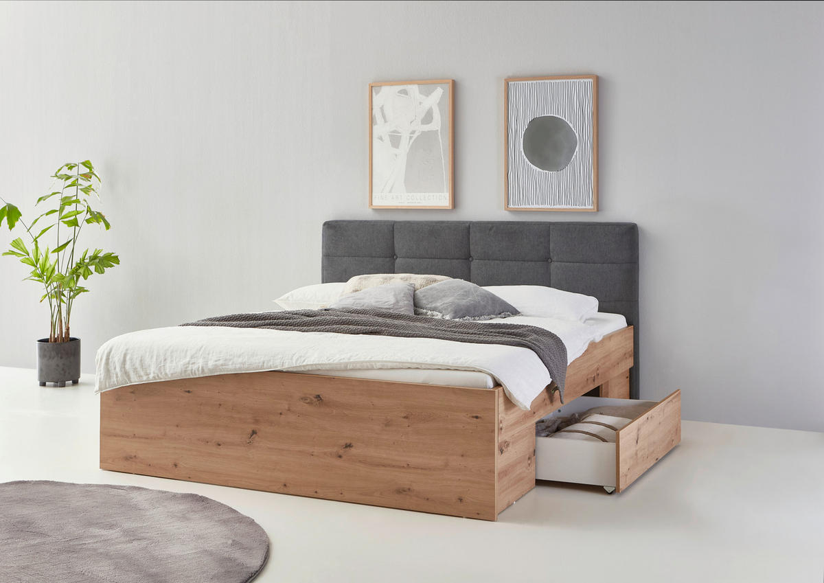 POSTELJA 200 cm   x 140 cm  , leseni material antracit, hrast artisan  - antracit/hrast artisan, Moderno, leseni material (140/200cm) - Xora