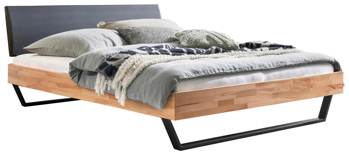 BETT 140/200 cm  in Kernbuche  - Anthrazit/Schwarz, Design, Holz/Metall (140/200cm) - Hasena