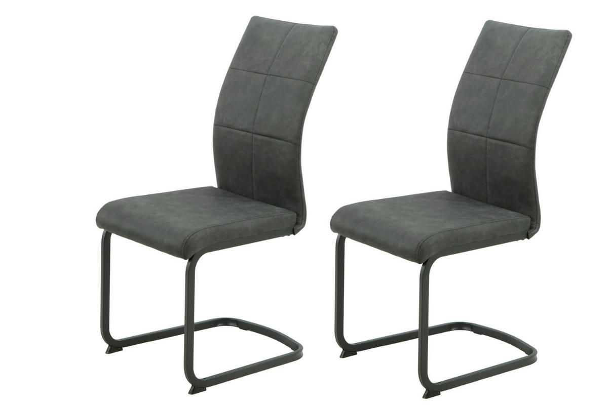 SCHWINGSTUHL-SET 2 Stück  in Stahl Mikrofaser  - Anthrazit/Schwarz, MODERN, Textil/Metall (42/98/60cm) - MID.YOU