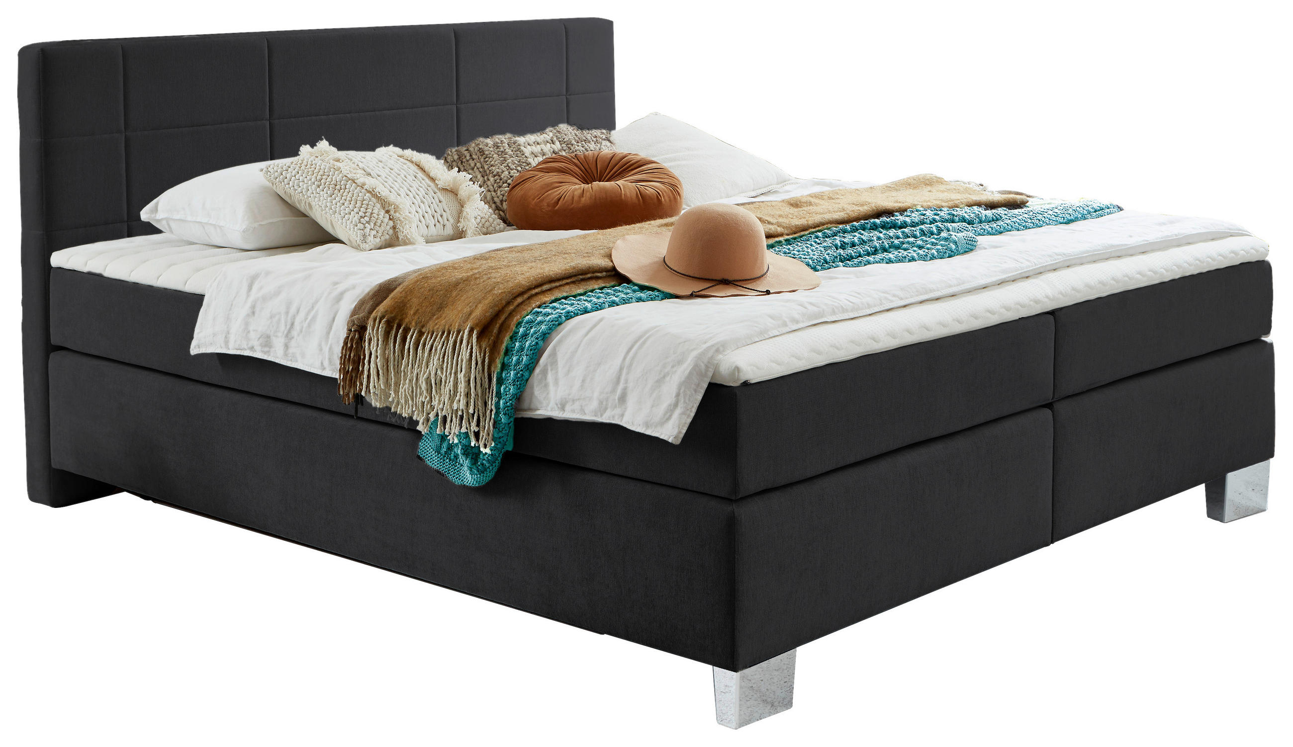 BOXSPRINGBETT 180/200 cm  in Anthrazit  - Chromfarben/Anthrazit, KONVENTIONELL, Kunststoff/Textil (180/200cm) - Hom`in