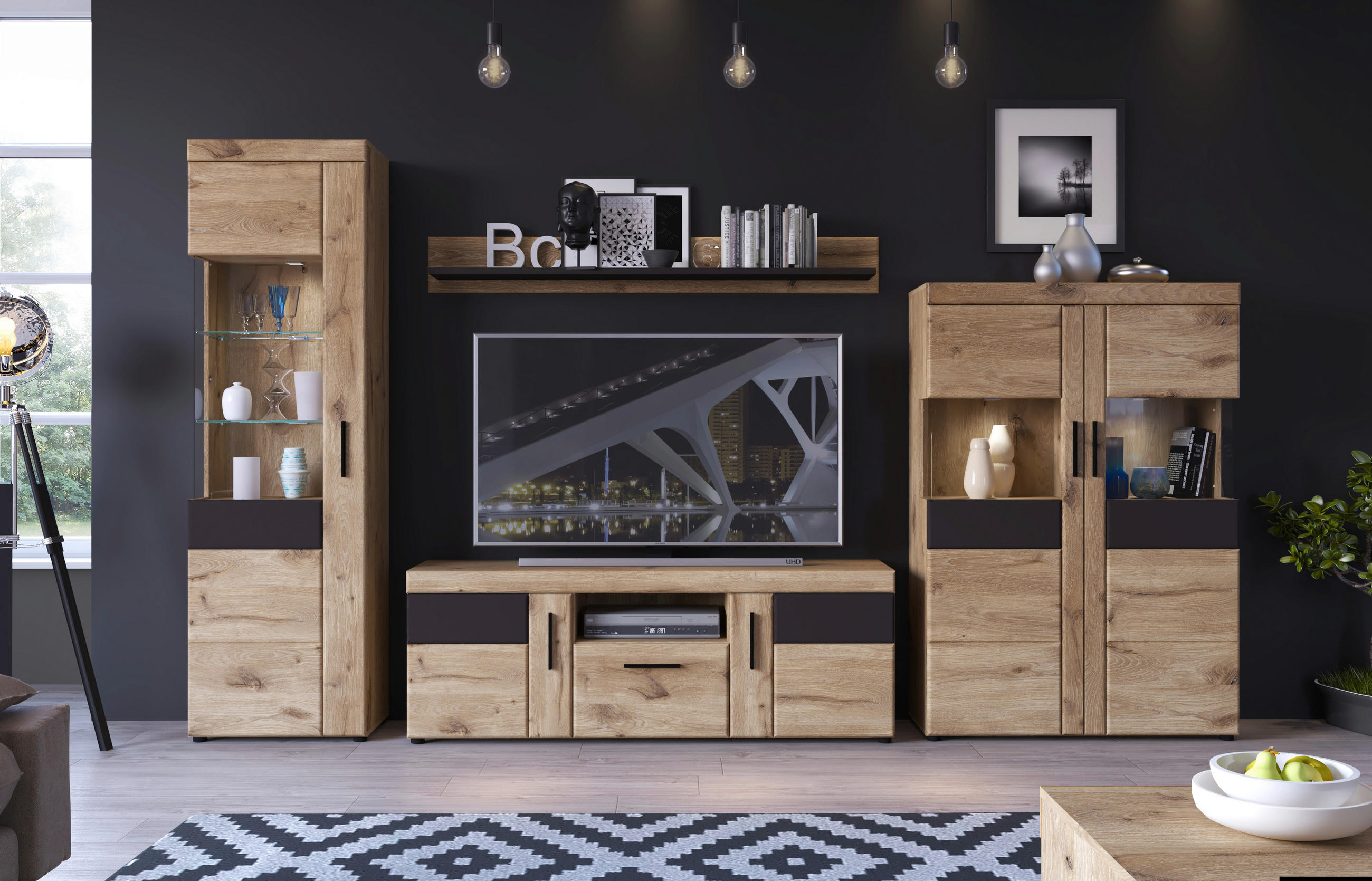 Wohnwand Grano Eichefarben B: 345 cm