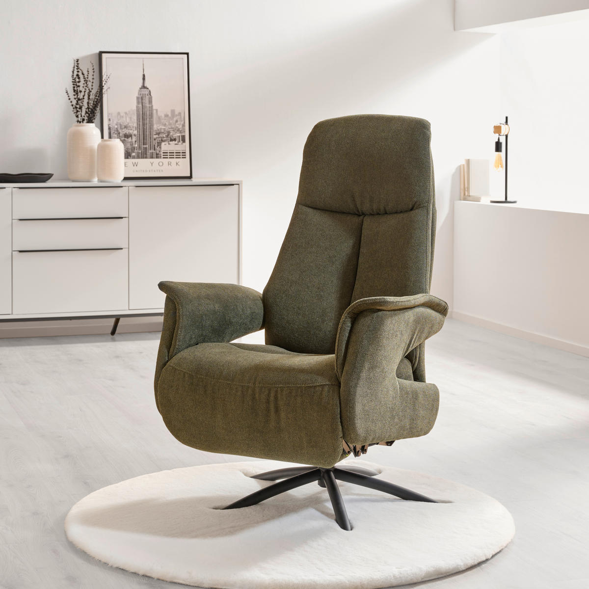 RELAXSESSEL Webstoff Relaxfunktion, Kopfteilverstellung    - Dunkelgrün/Schwarz, Design, Textil/Metall (73/110/84cm) - Welnova