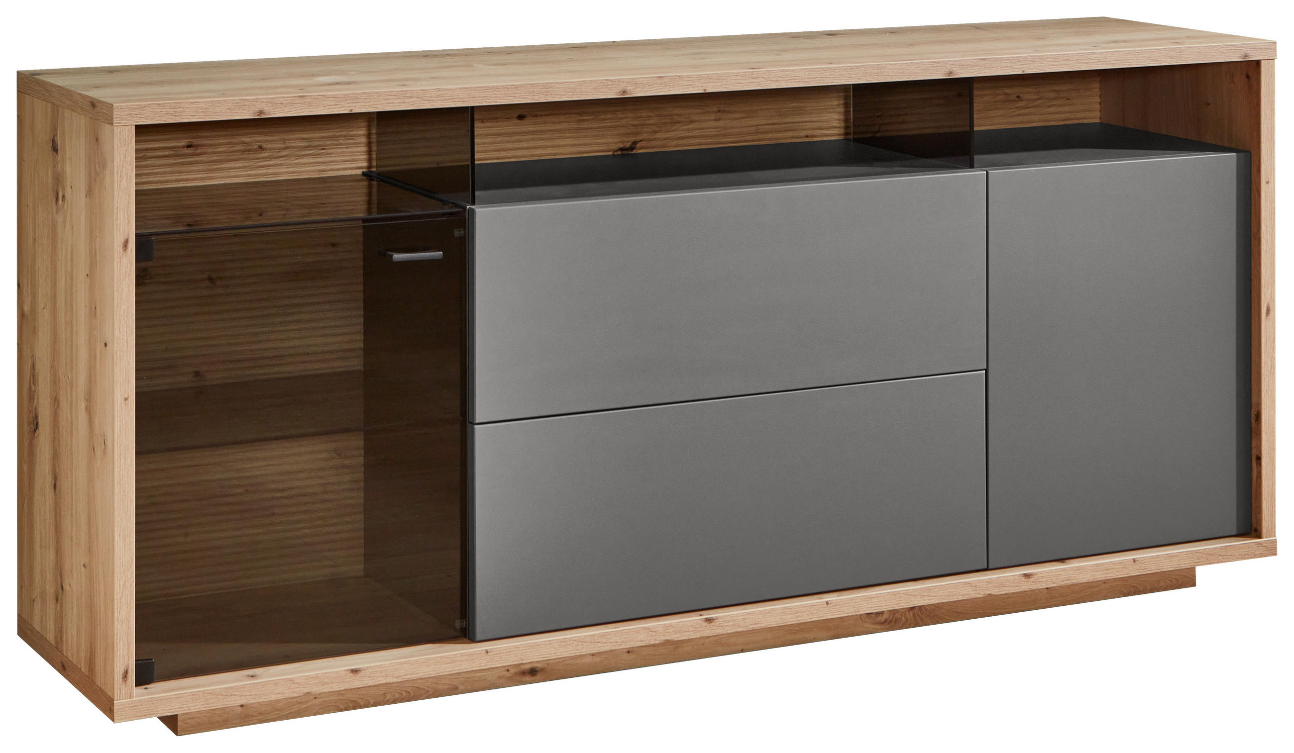 SIDEBOARD Grau, Eiche Artisan  190/83,8/42 cm  - Graphitfarben/Eiche Artisan, Design, Glas/Holzwerkstoff (190/83,8/42cm) - Stylife