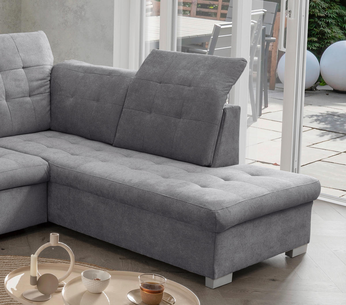 WOHNLANDSCHAFT in Mikrofaser Dunkelgrau  - Chromfarben/Dunkelgrau, Modern, Kunststoff/Textil (169/330/212cm) - Livetastic