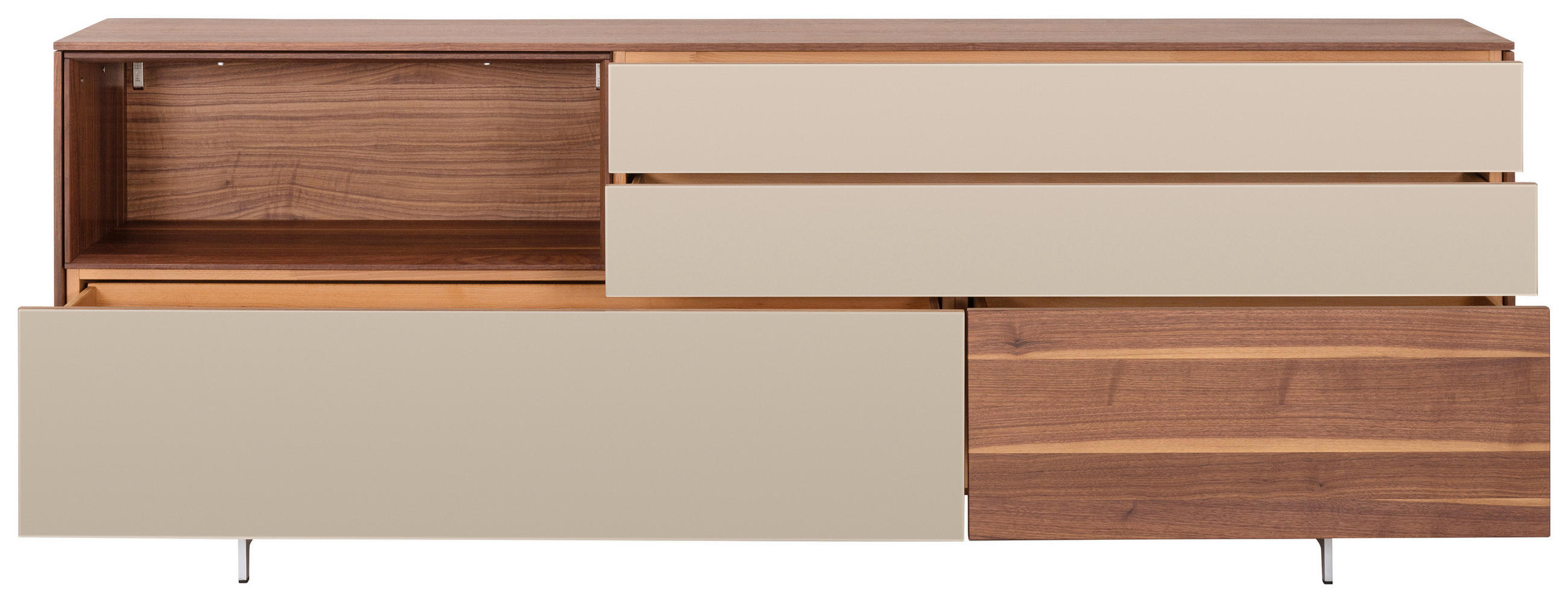 ANRICHTE Nussbaumfarben  212,9/79,6/41,8 cm  - Edelstahlfarben/Nussbaumfarben, Design, Glas/Holz (212,9/79,6/41,8cm) - Team 7