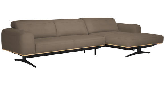 ECKSOFA  in Echtleder Hellbraun  305/163 cm  - Hellbraun/Eichefarben, Design, Leder/Holz (305/163cm) - Novel