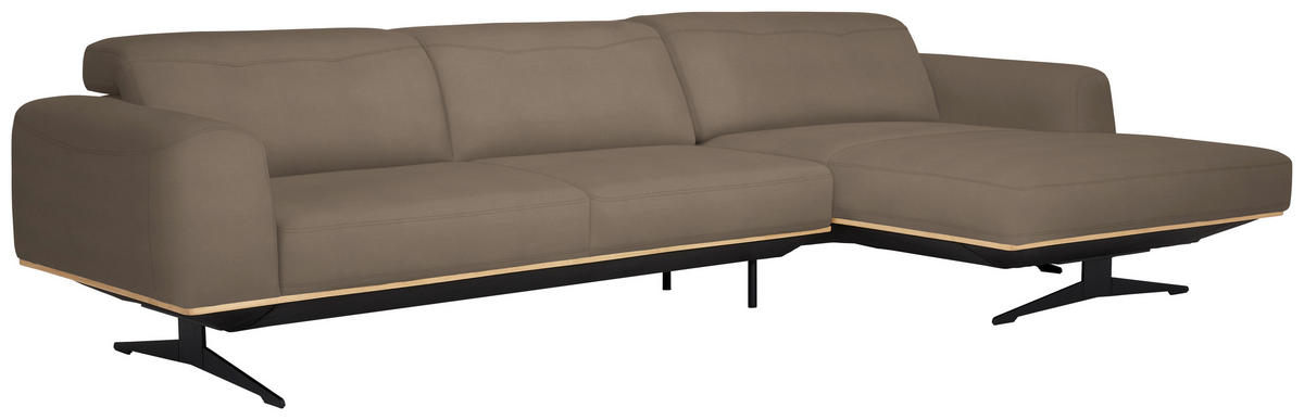 ECKSOFA in Echtleder Hellbraun  - Hellbraun/Eichefarben, Design, Leder/Holz (305/163cm) - Novel