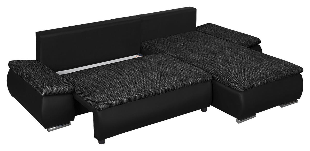 ECKSOFA Schwarz Textilgeflecht  - Chromfarben/Schwarz, Design, Textil (266/175cm) - Livetastic