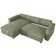 ECKSOFA Salbeigrün Cord Zierkissen, Rückenkissen, Bettkasten, Schlaffunktion, Rücken echt, Liegefläche im Originalstoff  - Salbeigrün/Schwarz, MODERN, Kunststoff/Textil (190/280cm) - Carryhome