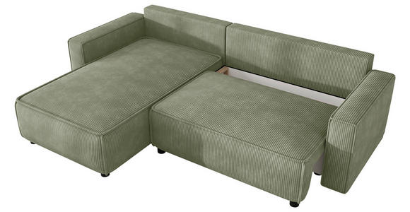ECKSOFA Salbeigrün Cord Zierkissen, Rückenkissen, Bettkasten, Schlaffunktion, Rücken echt, Liegefläche im Originalstoff  - Salbeigrün/Schwarz, MODERN, Kunststoff/Textil (190/280cm) - Carryhome