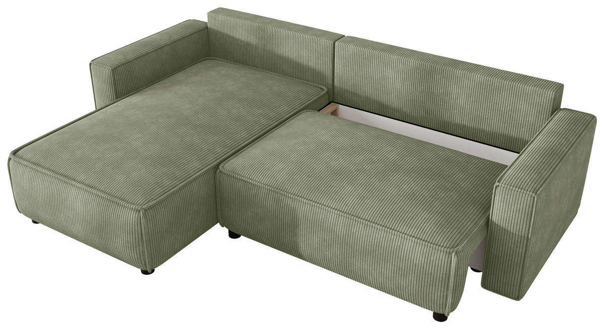 ECKSOFA  in Cord Salbeigrün  - Salbeigrün/Schwarz, MODERN, Kunststoff/Textil (190/280cm) - Carryhome