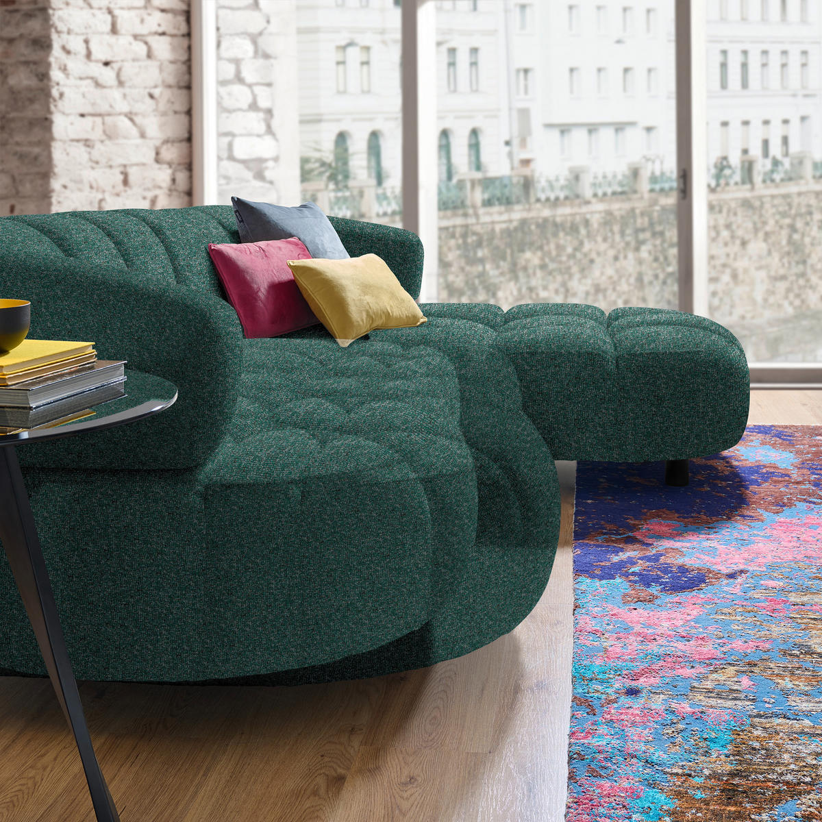 ECKSOFA Grün Webstoff  - Schwarz/Grün, Design, Holz/Textil (284/183cm) - Welnova