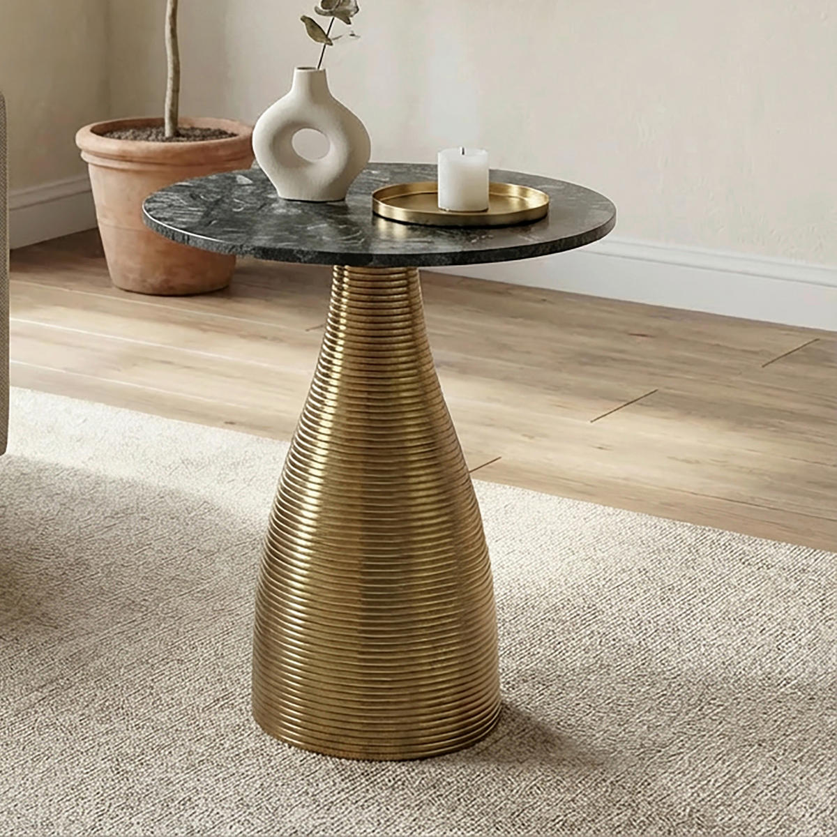 KISASZTAL fém, kő 40/48/40 cm   - aranyszínű/zöld, Design, kő/fém (40/40/48cm) - Livetastic
