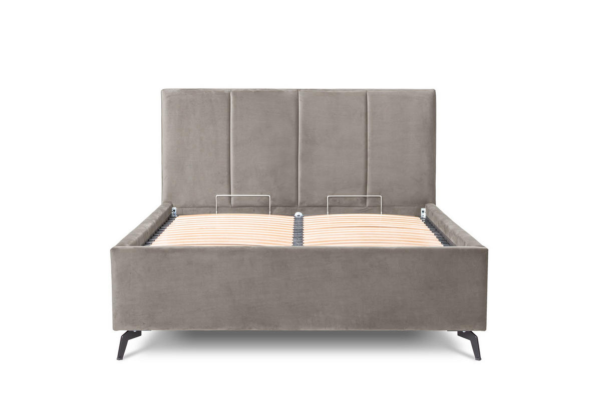 Pat Tapițat, 160/200 cm, bej - bej/negru, Basics, metal/lemn (160/200cm) - Hom`in