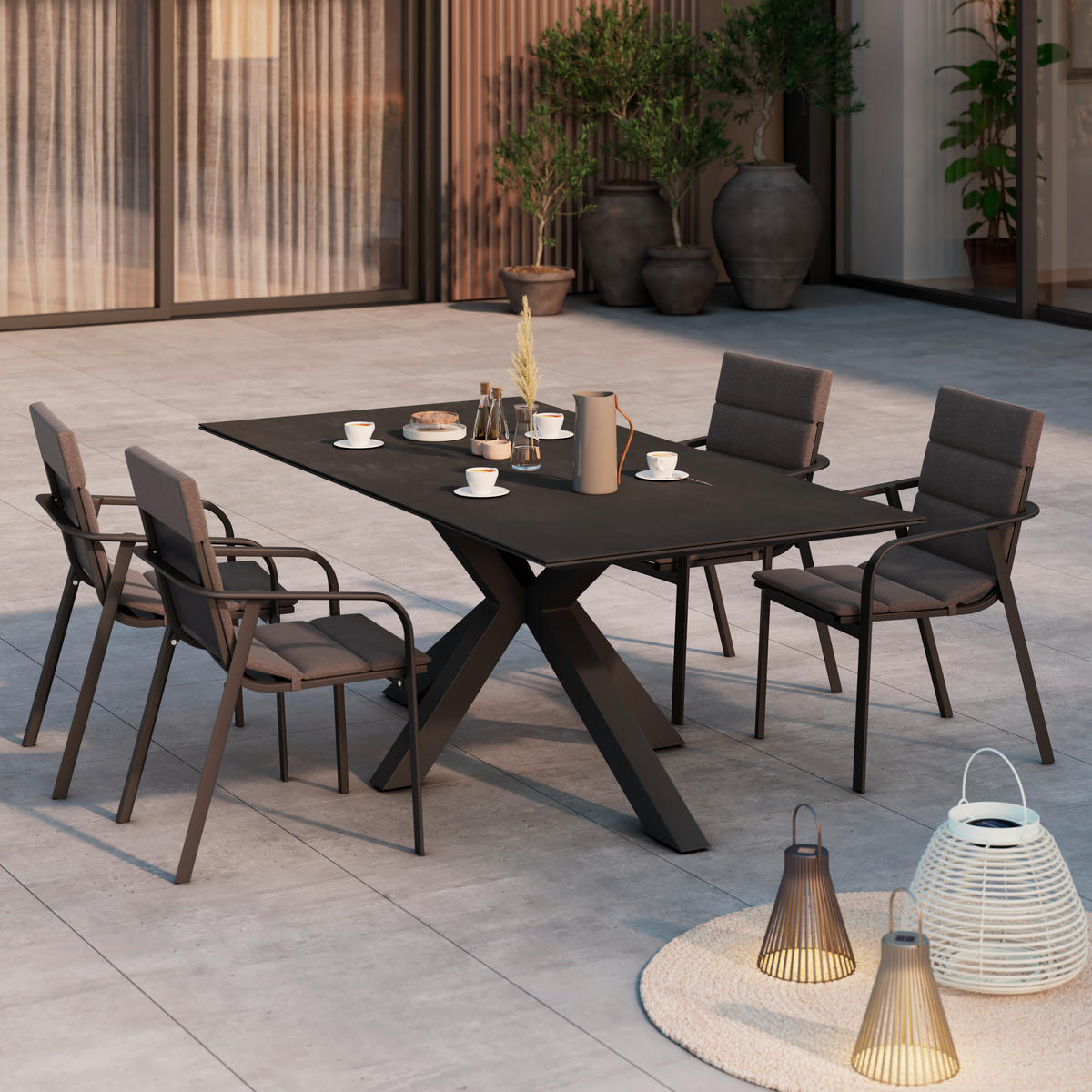 GARTENSTUHL Aluminium Anthrazit, Grau  - Anthrazit/Grau, MODERN, Textil/Metall (58/91/63cm) - Ambia Garden