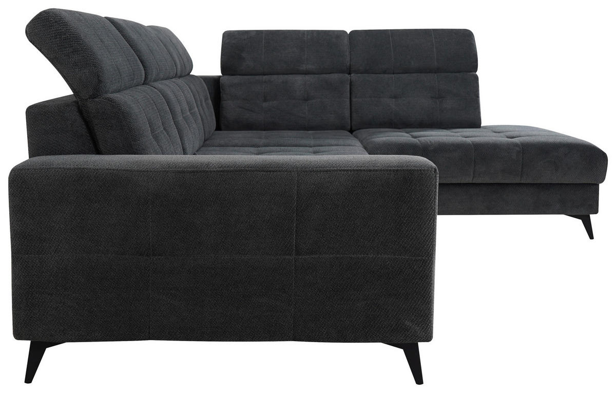 ECKSOFA Dunkelgrau Velours  - Dunkelgrau/Schwarz, ROMANTIK / LANDHAUS, Textil/Metall (289/228cm) - MID.YOU