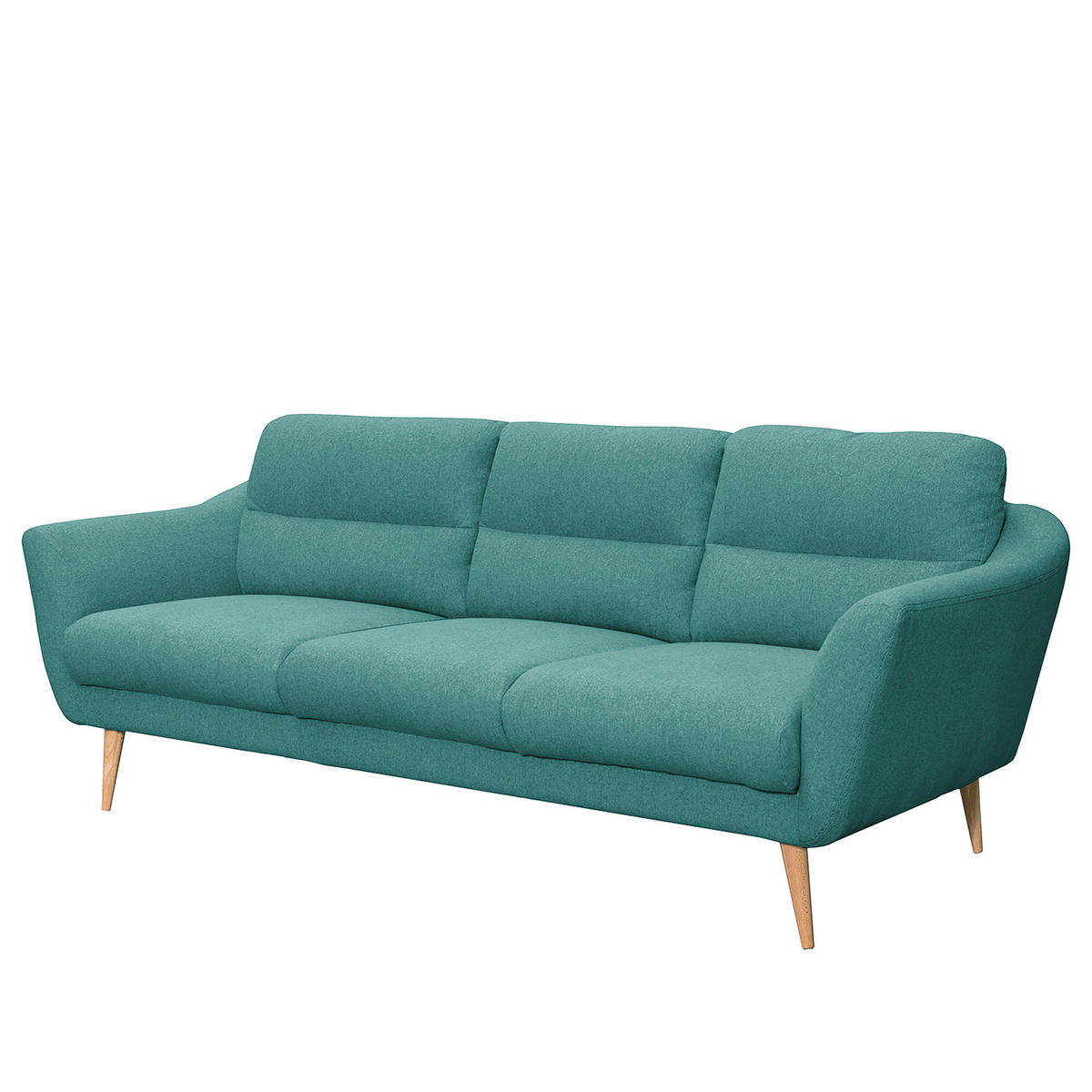 3-SITZER-SOFA in Webstoff Türkis  - Türkis/Buchefarben, Design, Holz/Textil (209/87/88cm) - Livetastic