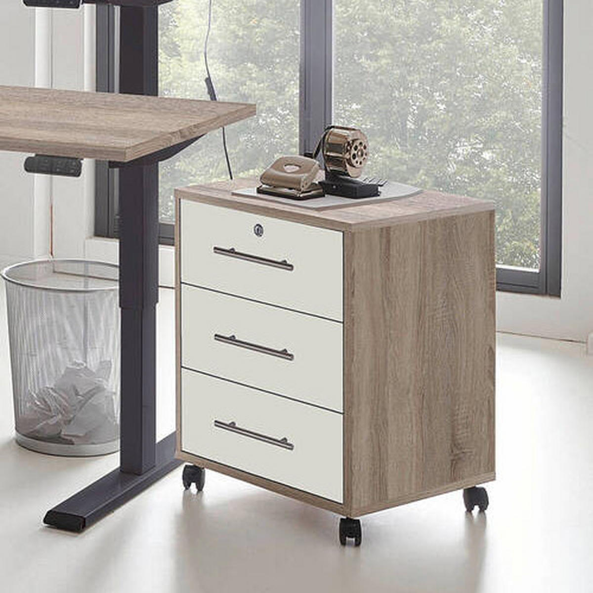 BÜRO - Weiß/Sonoma Eiche, MODERN, Holzwerkstoff/Metall - MID.YOU