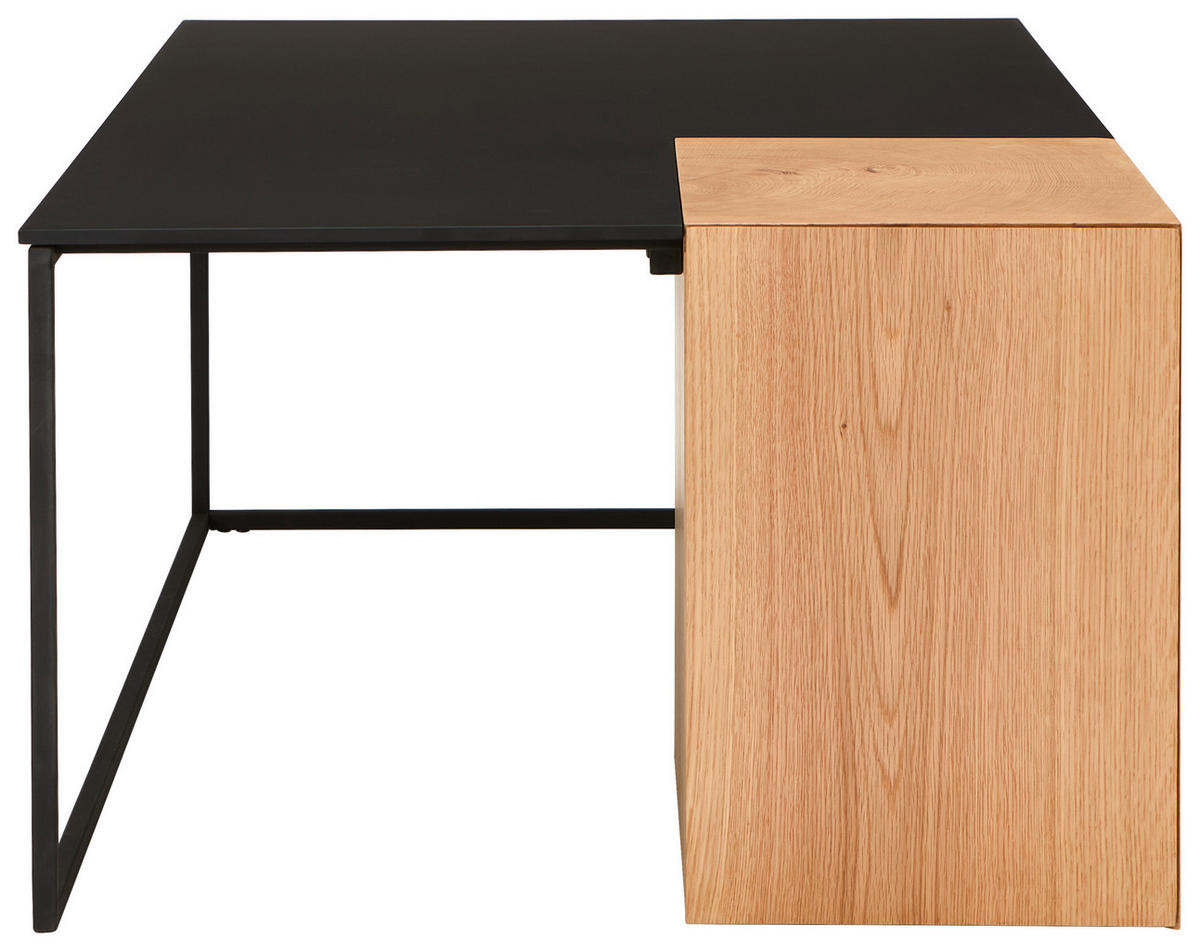 COUCHTISCH Eiche furniert rechteckig Naturfarben, Schwarz  - Schwarz/Naturfarben, Design, Holz/Holzwerkstoff (120/44/70cm) - MID.YOU
