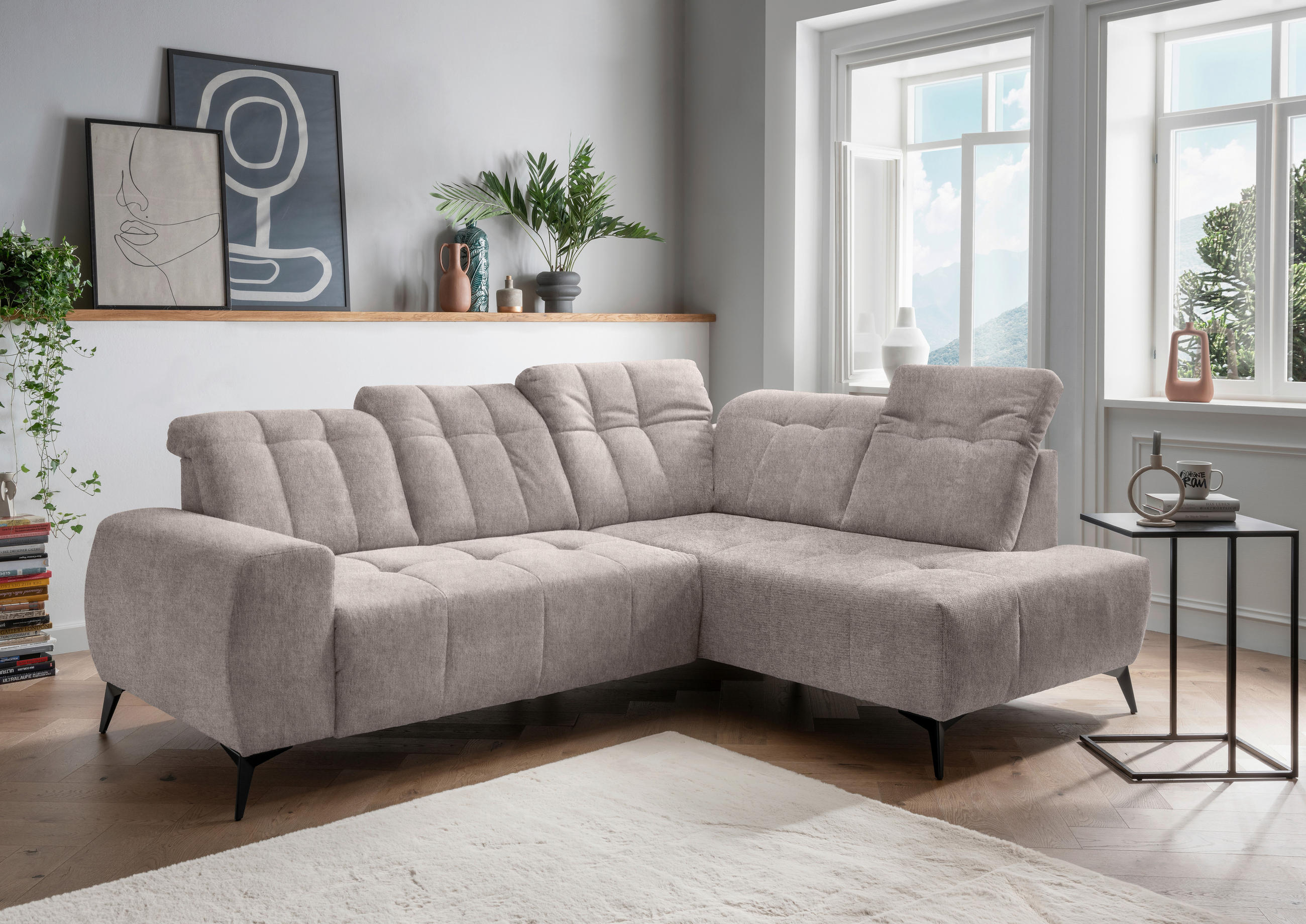 ECKSOFA Taupe Mikrofaser  - Taupe/Schwarz, MODERN, Textil/Metall (261/200cm) - Livetastic