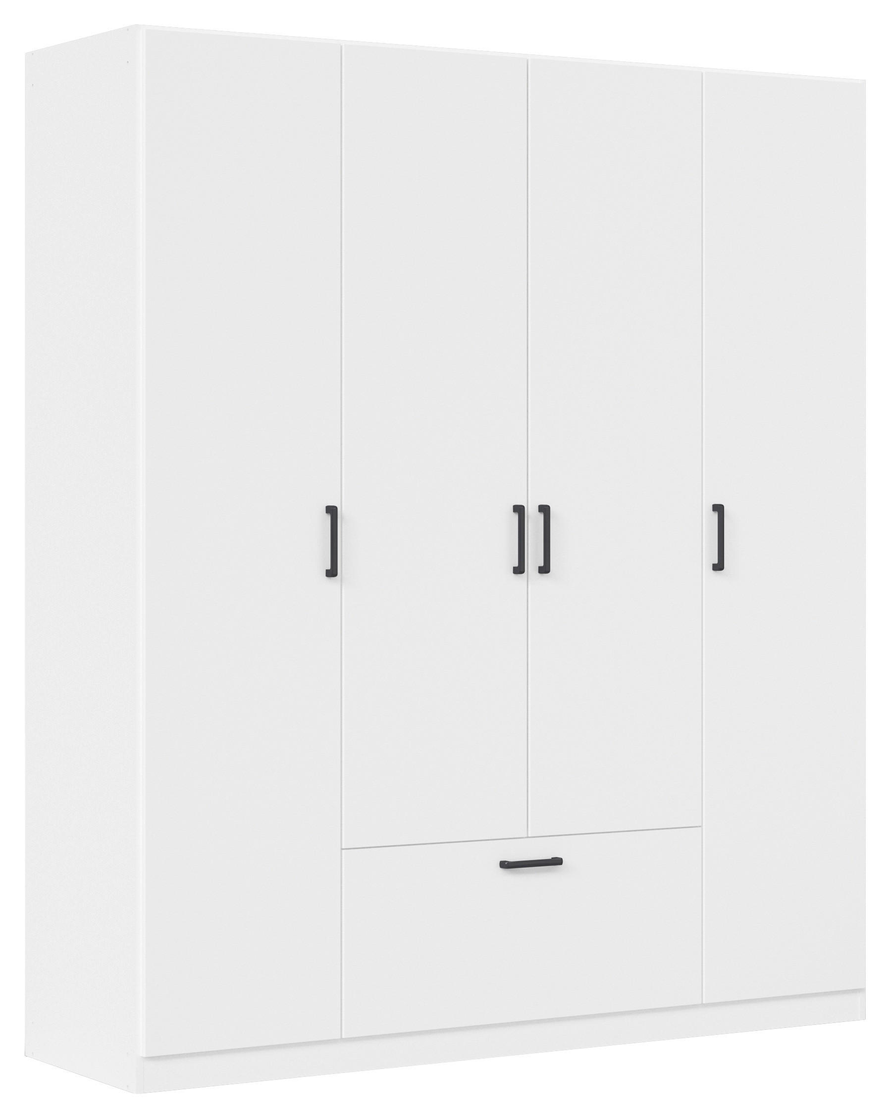 KLEIDERSCHRANK 181/210/54 cm,  in Weiß, 4-türig  - Weiß/Grau, Basics, Holzwerkstoff/Metall (181/210/54cm) - Rauch Möbel