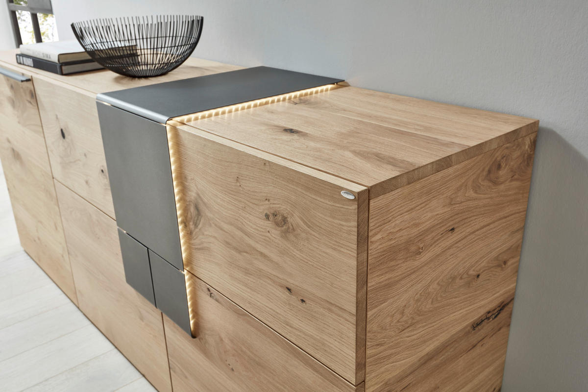 COMODĂ CU UȘI 192,2/82/48,2 cm  - culoare lemn stejar/antracit, Natur, metal/lemn (192,2/82/48,2cm) - Voglauer