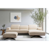 ECKSOFA PORTLAND in Struktur Beige Kopfteilverstellung  295/187 cm  - Beige/Schwarz, Design, Holz/Textil (295/187cm) - Livetastic
