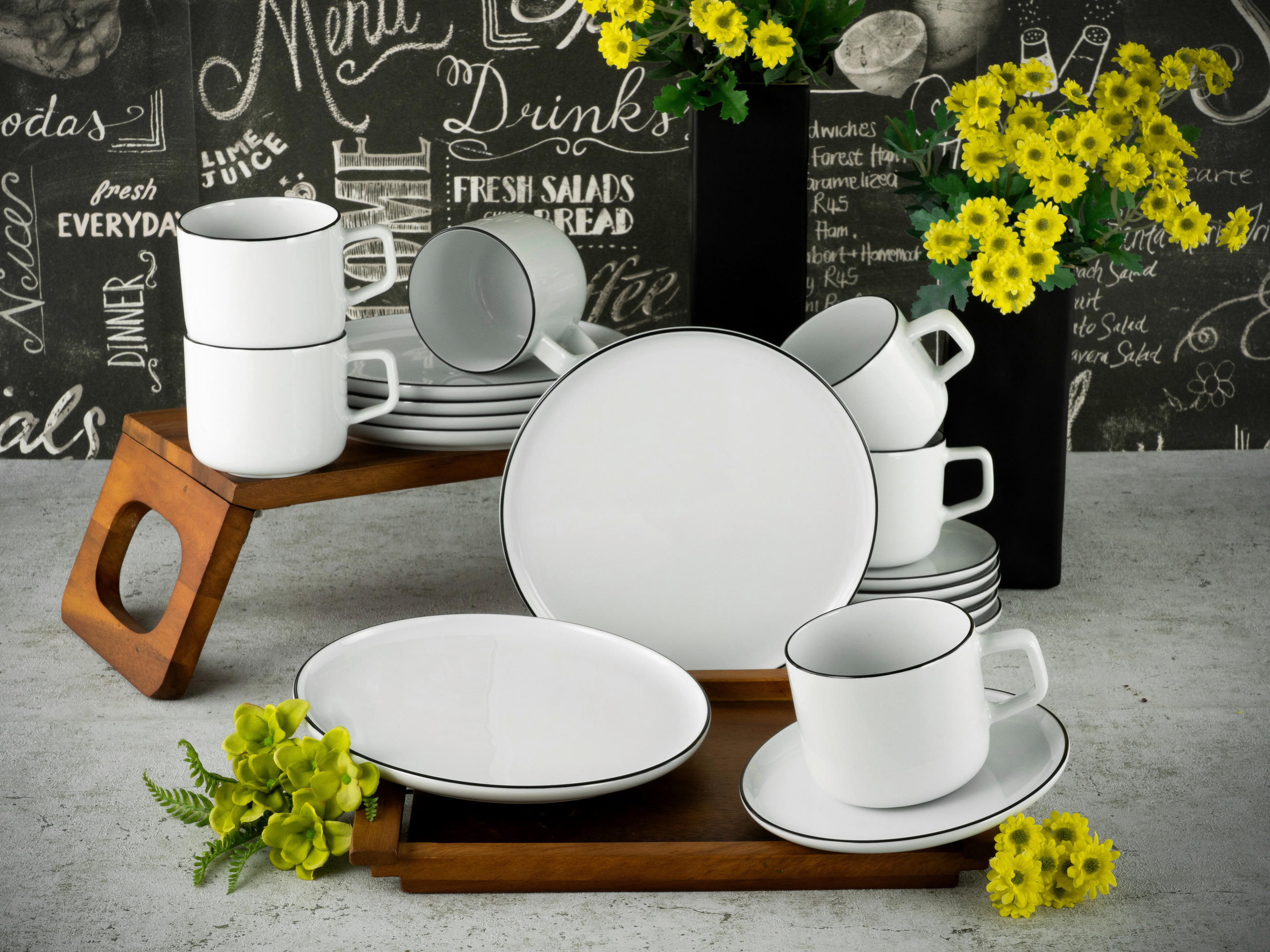 Thumbnail - Creatable Kaffeeservice Chef Collection Black Line, Schwarz, Weiß, Keramik, 18-teilig, 250 ml,250 ml, lebensmittelecht, ...