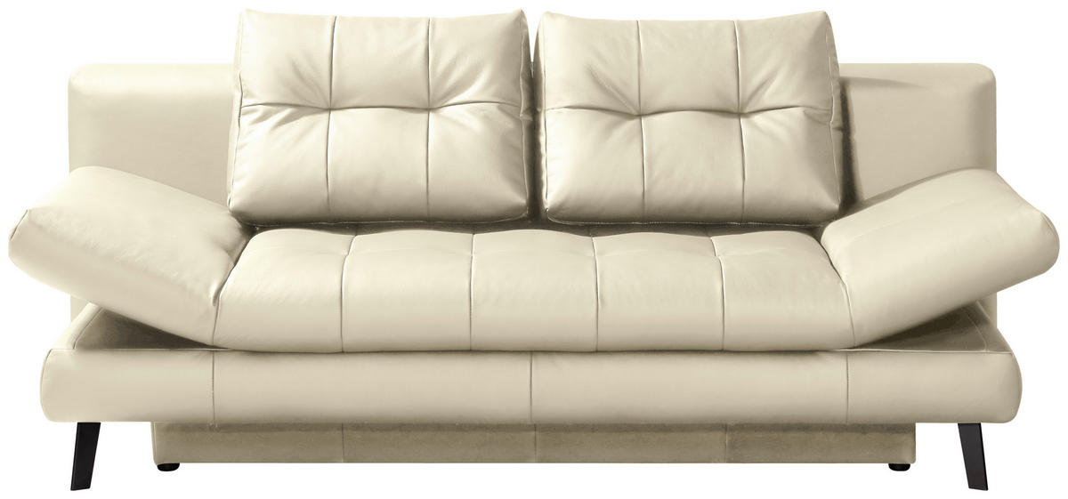 SCHLAFSOFA in Echtleder Ecru  - Ecru/Schwarz, Design, Leder/Metall (209/94/94cm) - Novel
