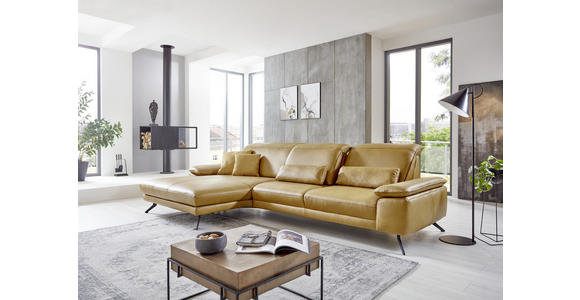 ECKSOFA in Echtleder Hellbraun 328/193 cm - Hellbraun/Schwarz, Design, Leder/Metall (328/193cm) - Dieter Knoll