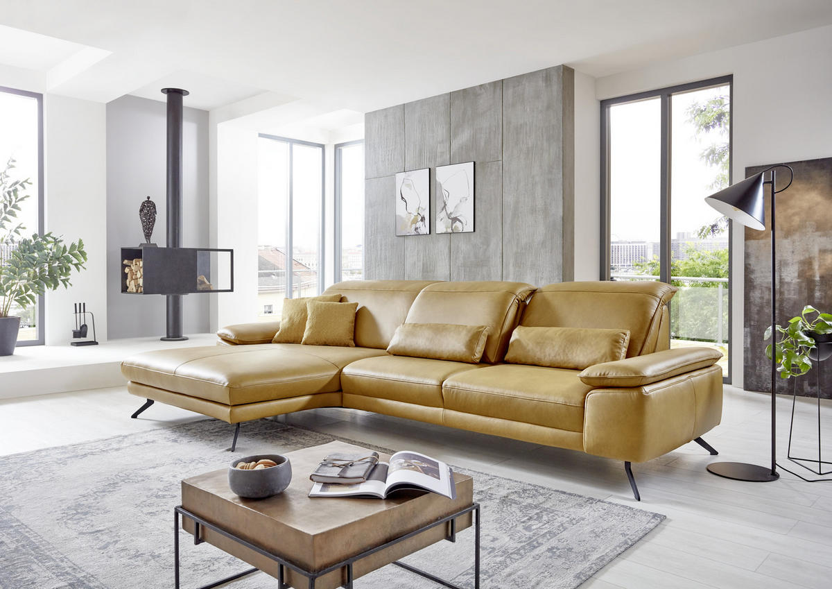 ECKSOFA in Echtleder Hellbraun  328/193 cm  - Hellbraun/Schwarz, Design, Leder/Metall (328/193cm) - Dieter Knoll