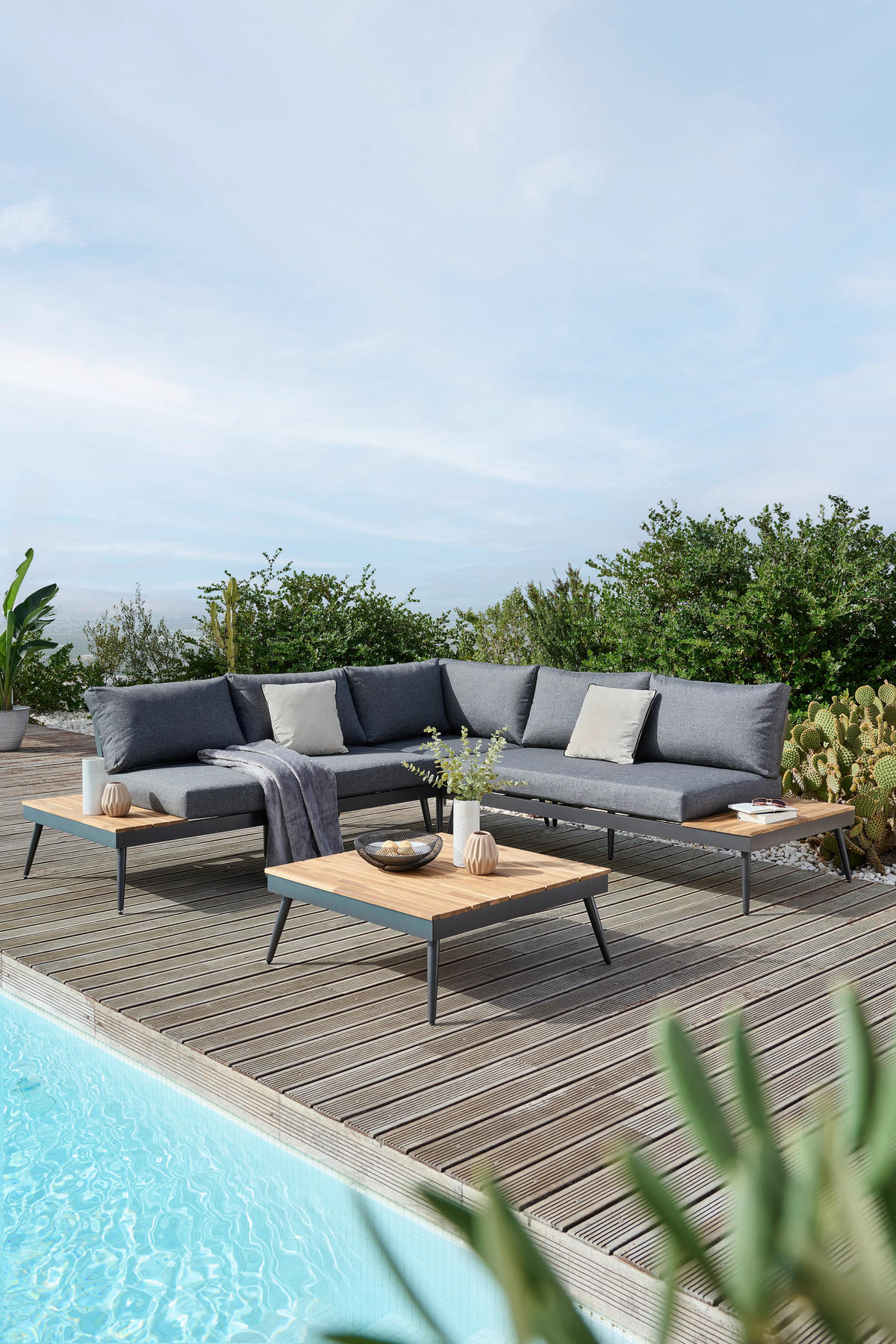 LOUNGEGARNITUR 247/247 cm Akazie Hartholz Aluminium  - Alufarben/Grau, MODERN, Holz/Textil (247/247cm) - Ambia Garden