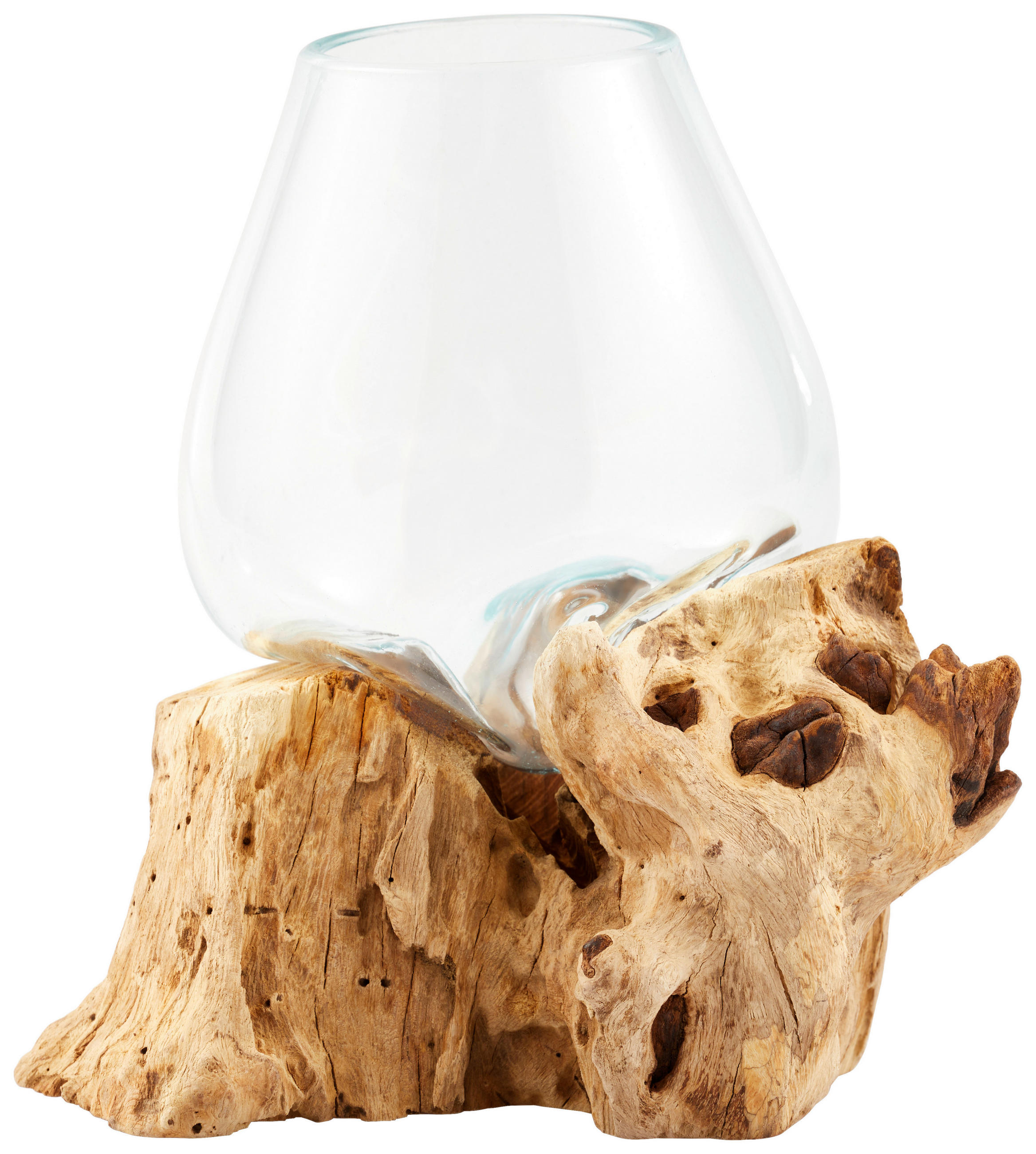VASE 21 cm  - Klar/Transparent, Natur, Glas/Holz (15/21-22cm) - Ambia Home