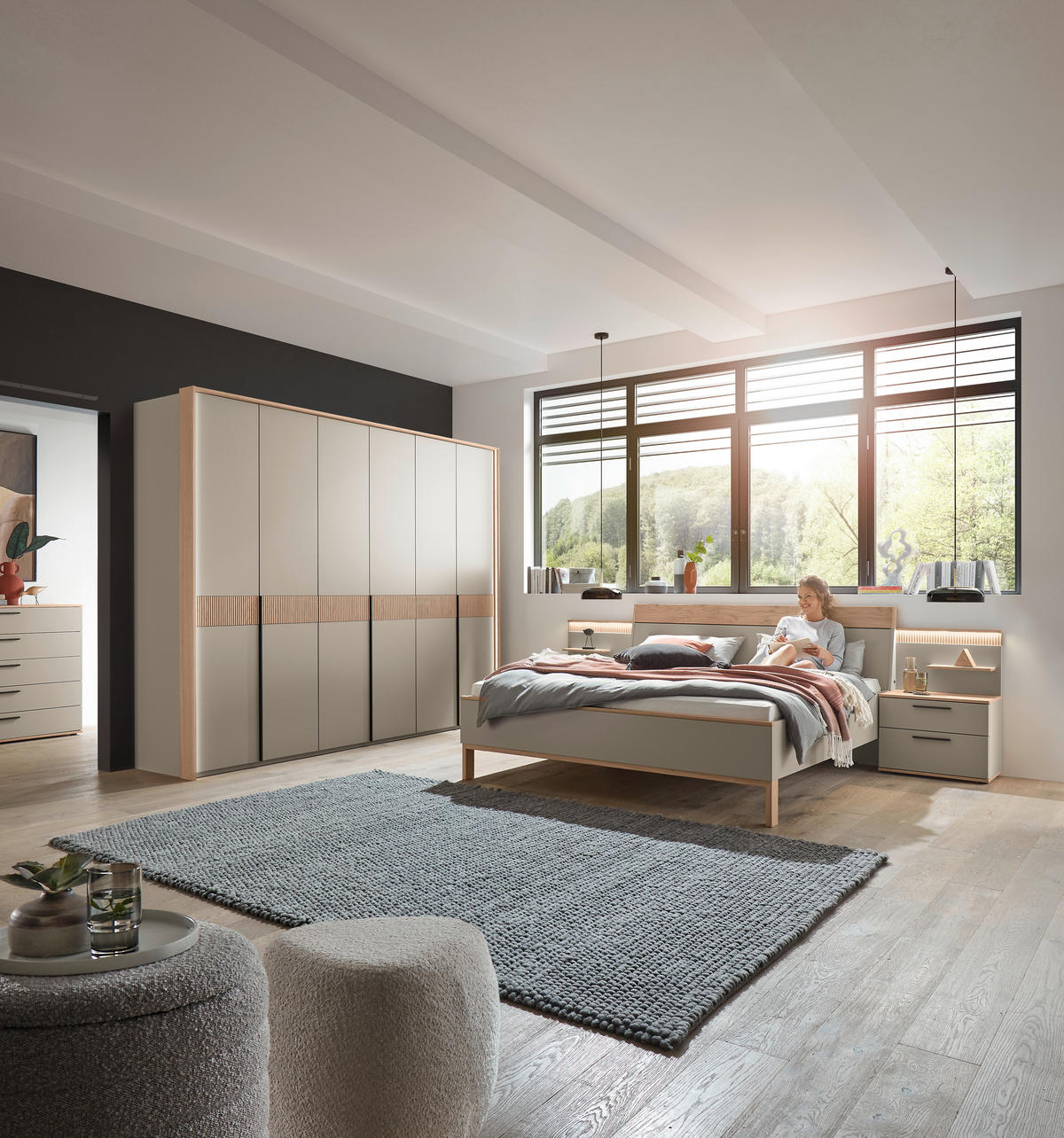 NACHTSCHRANK 60/48,6/46 cm, Taupe, Eiche Bianco, furniert  - Taupe/Eiche Bianco, Design, Holz/Holzwerkstoff (60/48,6/46cm) - Dieter Knoll
